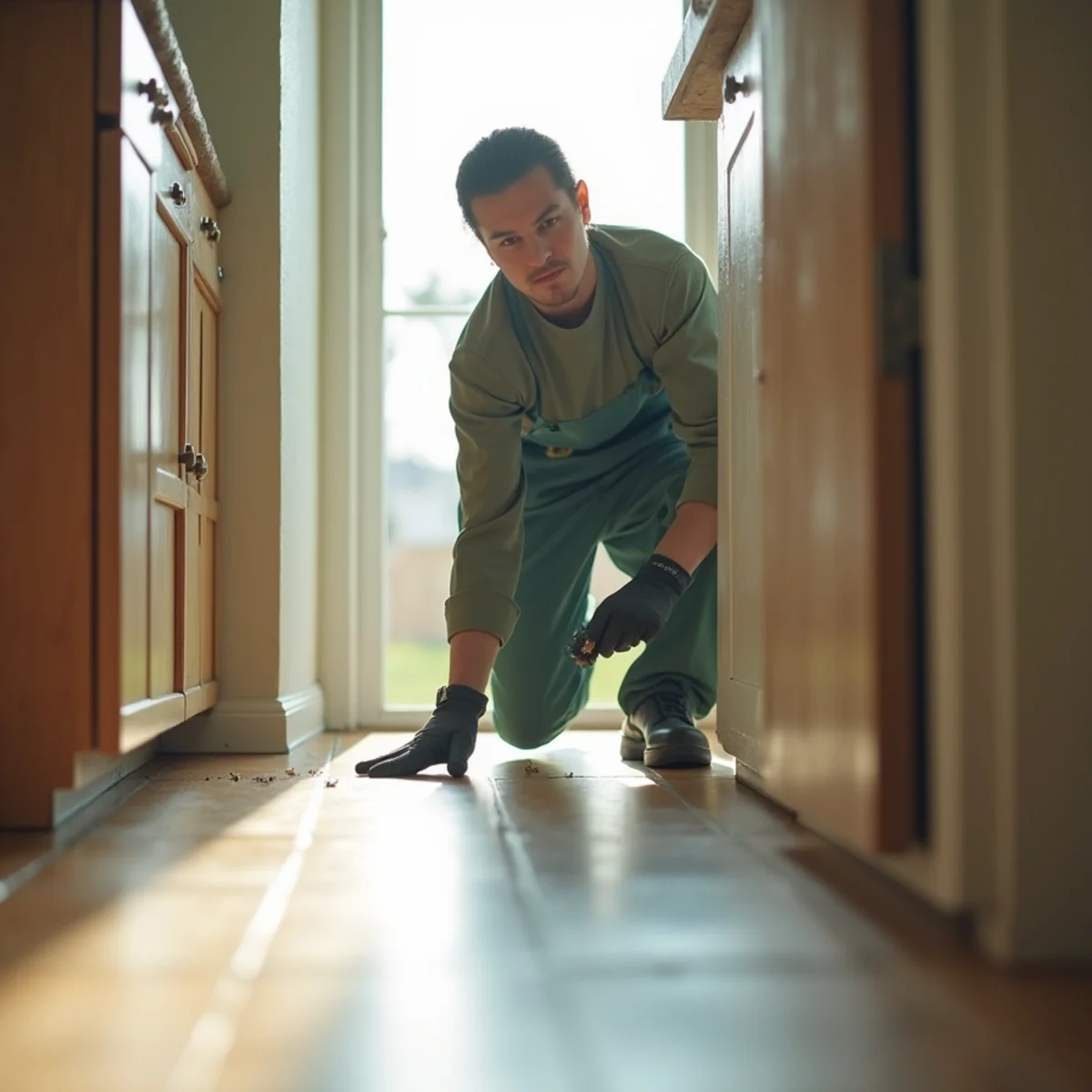 Ant bait being placed along an active trail in a Fresno kitchen