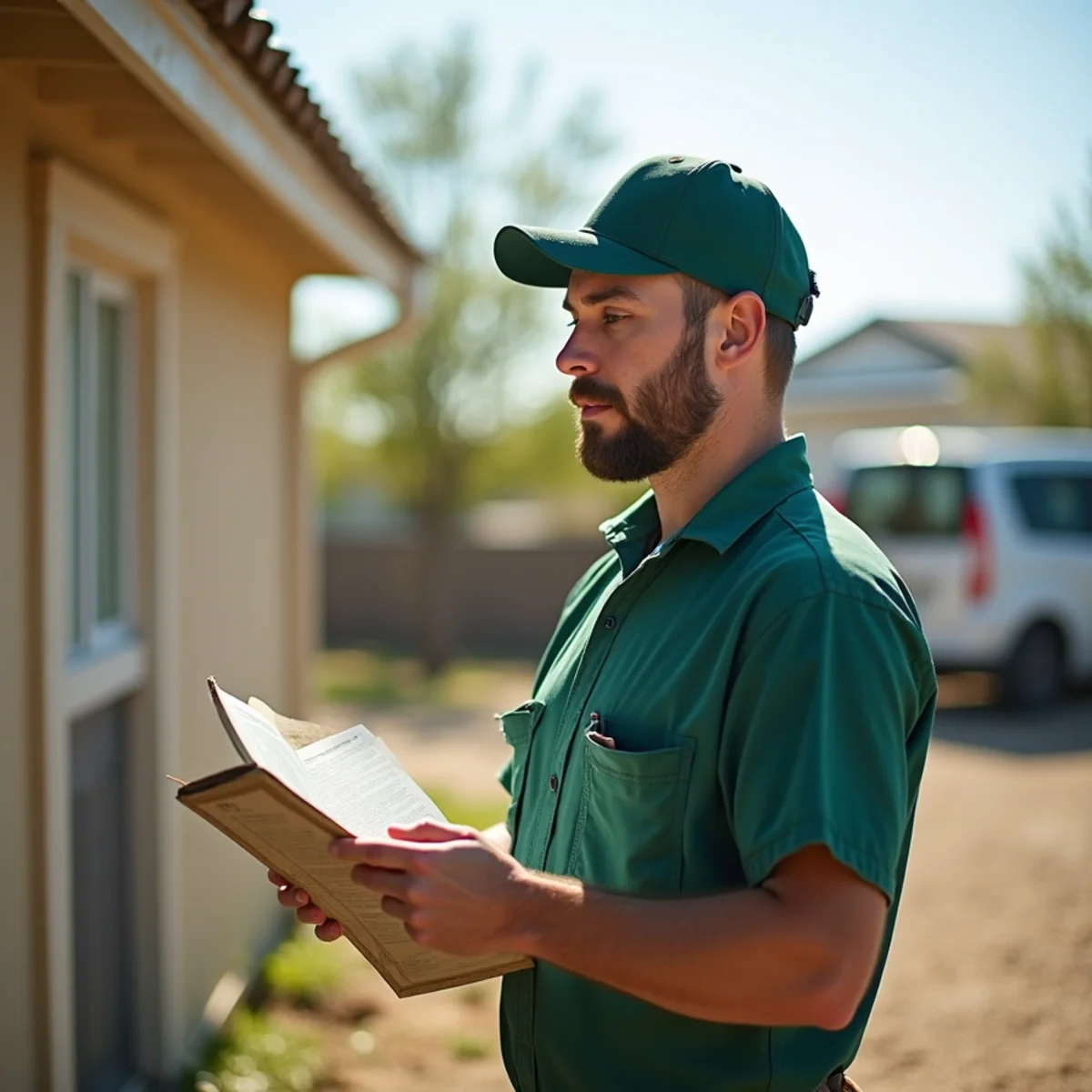 Inspector reviewing a California termite WDO report with a home seller before escrow
