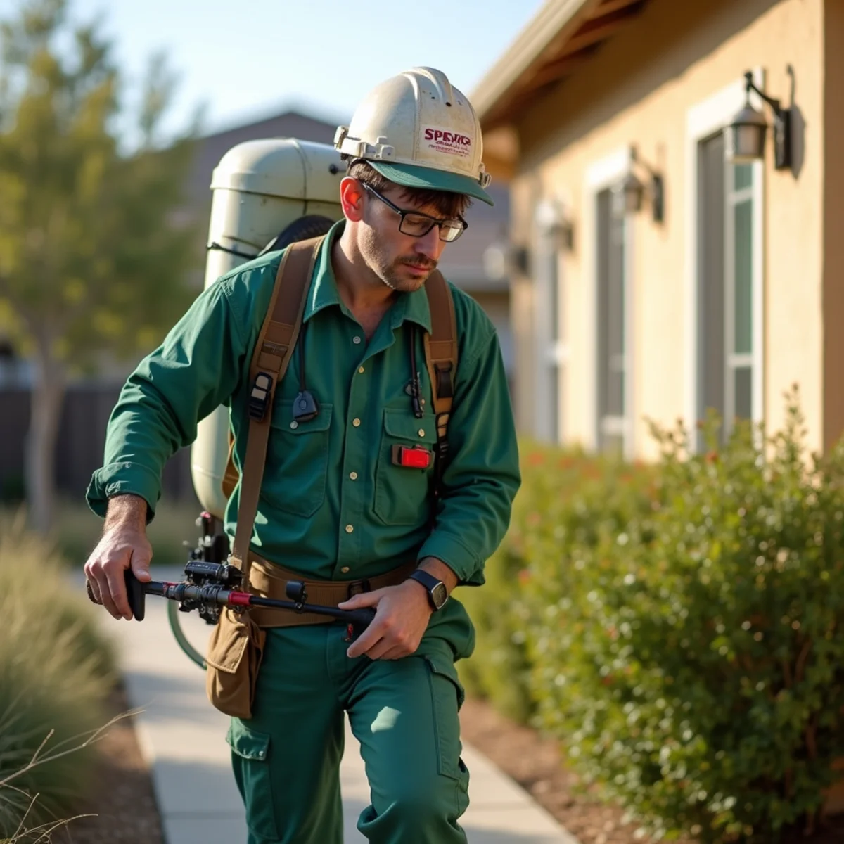 Pest control technician at work in Caruthers, CA