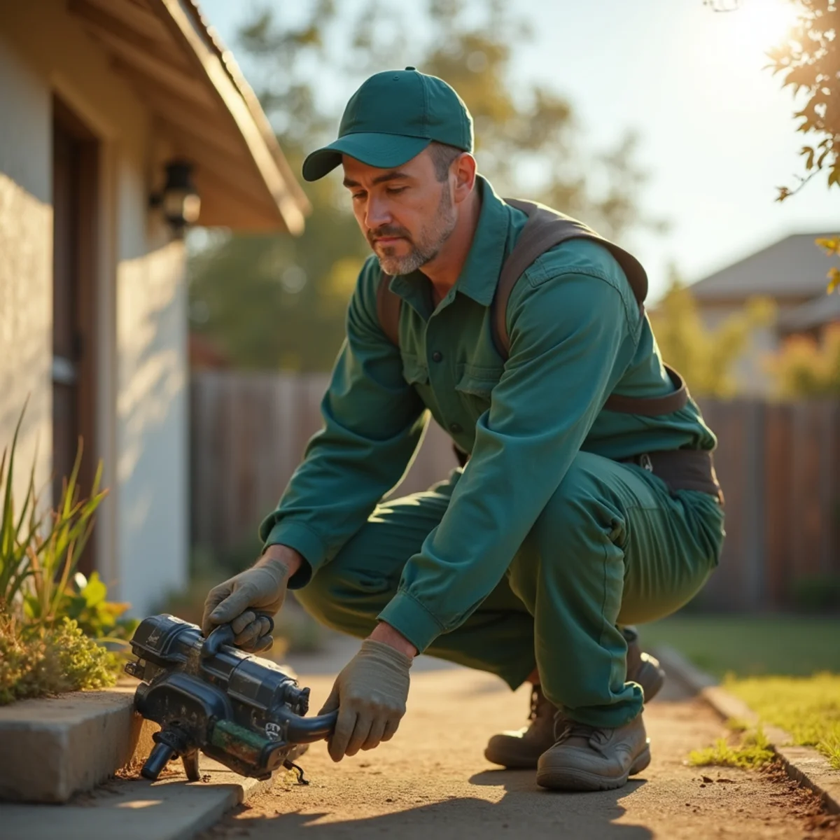 Pest control technician at work in Fresno County, CA
