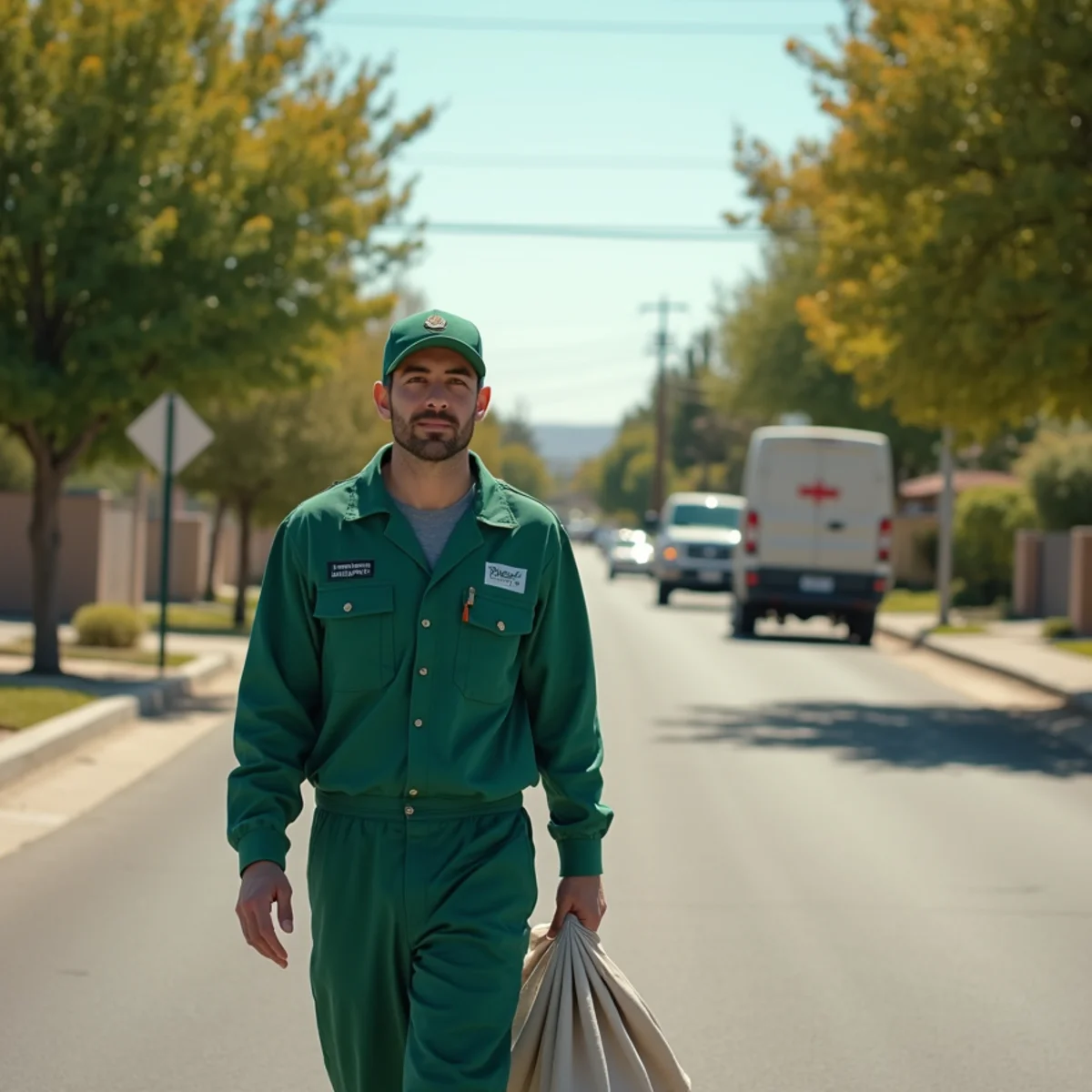 Pest control neighborhood streetscape in San Joaquin, CA