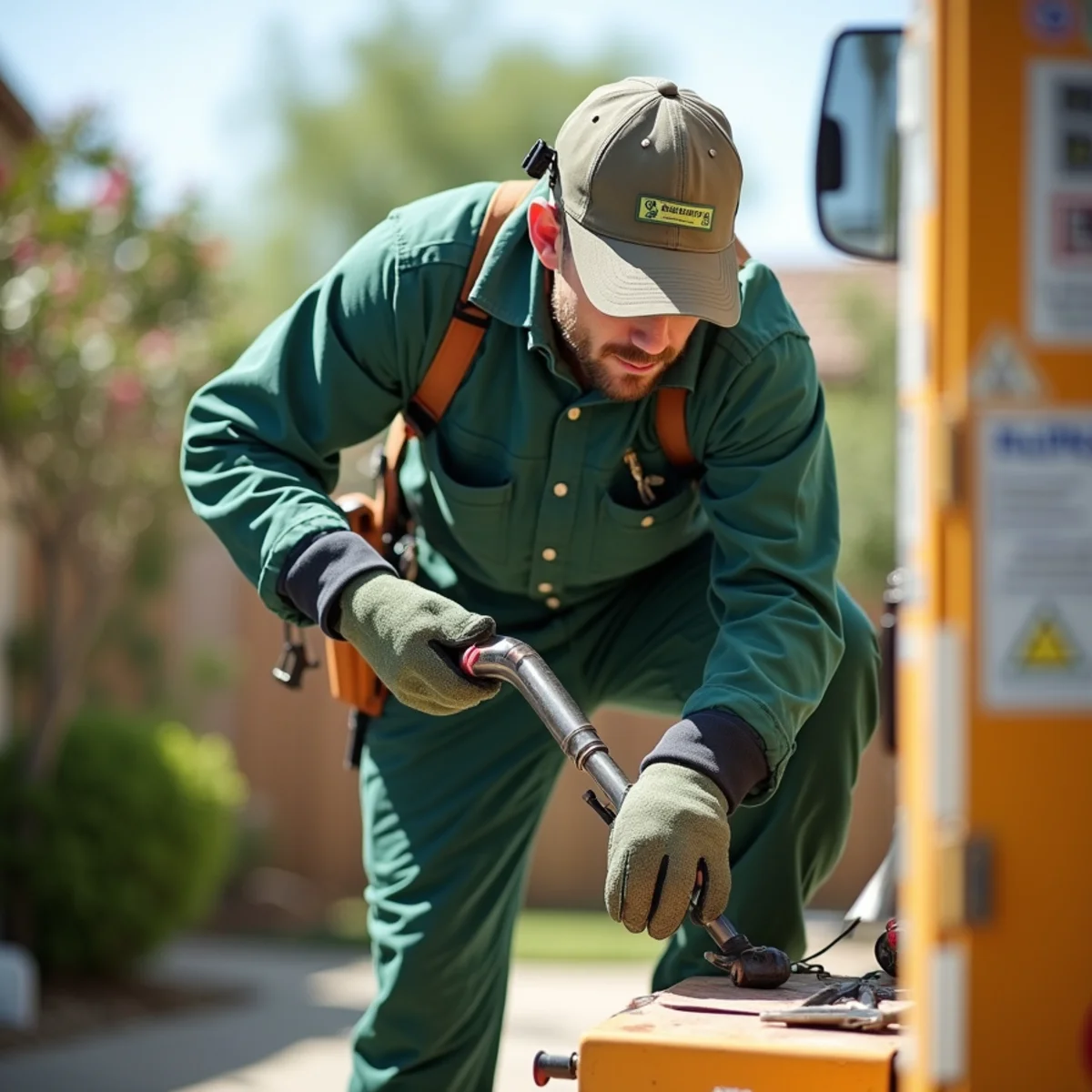 Pest control technician at work in Sanger, CA
