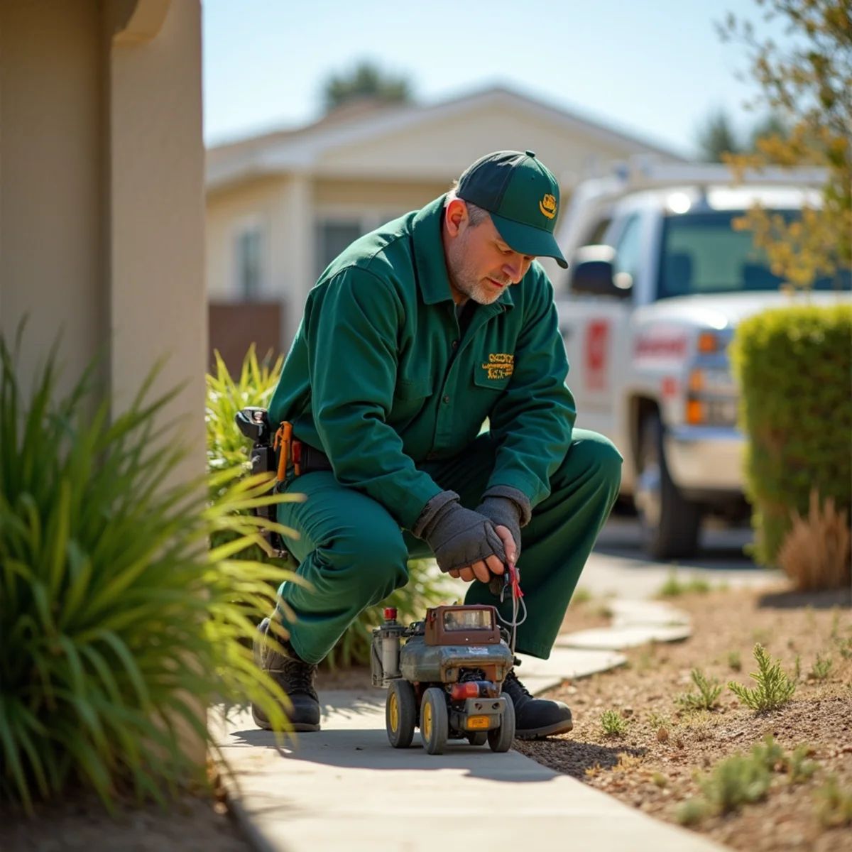 Pest control technician at work in Selma, CA